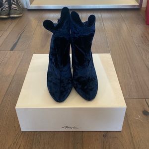 3.1 Phillip Lim Blue Kyoto Velvet Ankle Boots